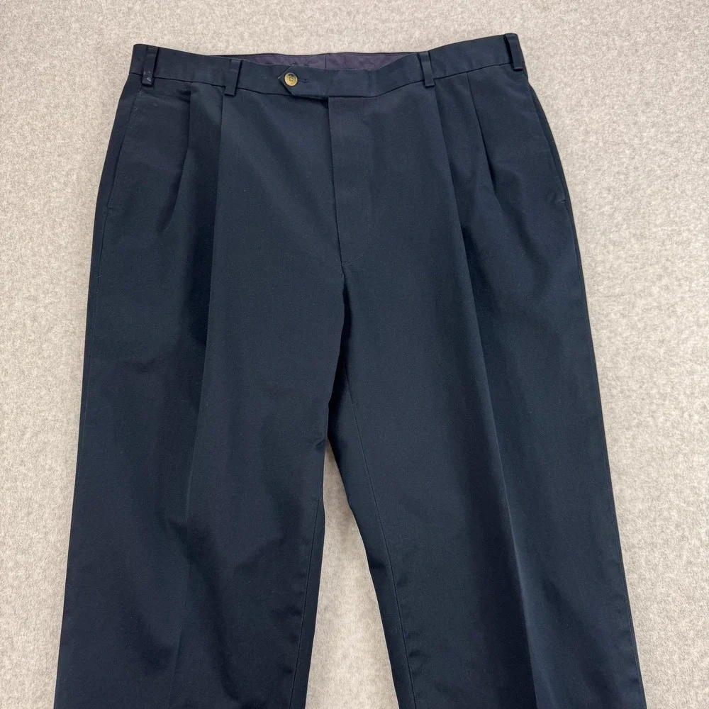 Jos. A. Bank Traveler's Dress Pants Mens 40x29 Blue Cotton Pleated Cuffed Office